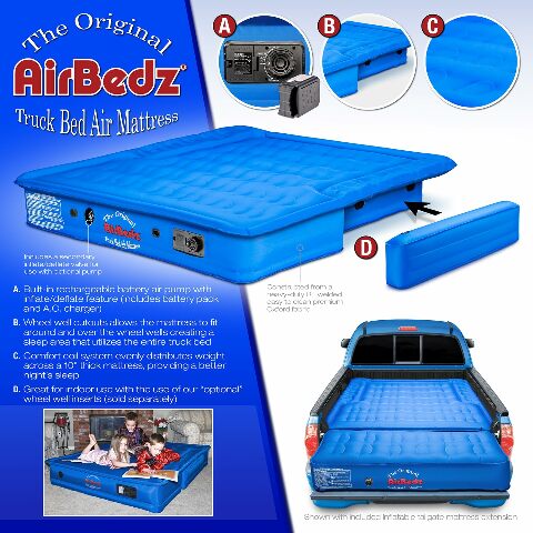 PITTMAN OUTDOORS PPI-105 AirBedz Original Truck Bed Air Mattress Compatible with 5'-5.5 Mid-Size Short Truck Beds with Tailgate Mattress, Blue