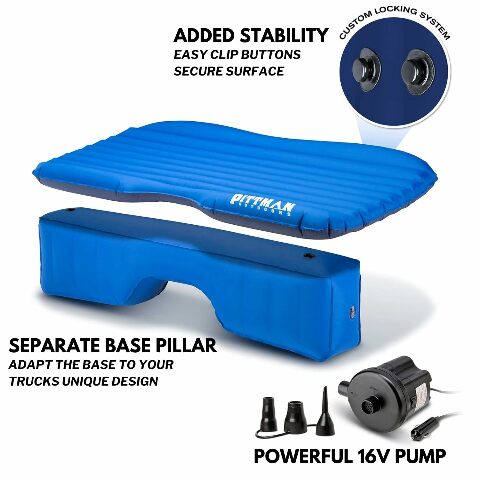 Pittman Outdoors AirBedz PPI-BLU-TRKMAT Inflatable Fabric Rear Seat Truck Air Bed Mattress | 5 Feet in Length | Compatible with Full-Sized Trucks and SUV's, Blue