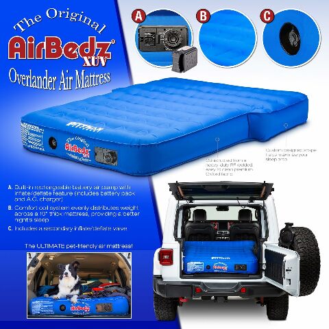 AirBedz Pittman Jeep Mattress/SUV Air Mattress with Built in Pump - Premium 4Runner Mattress, Jeep Wrangler Air Mattress & Larger SUV Mattress with Low Odor Fabric Shell Design - 66"x52"x10"