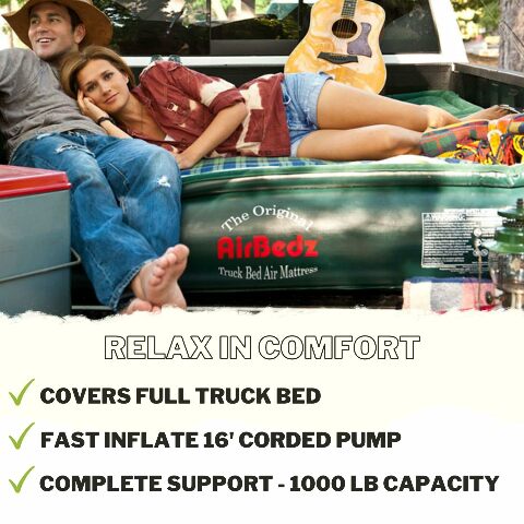 AirBedz Lite (PPI PV203C) Mid-Size 6'-6.5' Short Truck Bed Air Mattress, Green (72" x 55" x 12" Inflated)