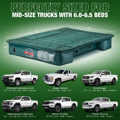 AirBedz Lite (PPI PV203C) Mid-Size 6'-6.5' Short Truck Bed Air Mattress, Green (72" x 55" x 12" Inflated)