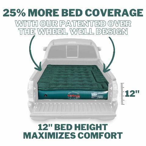AirBedz Lite (PPI PV203C) Mid-Size 6'-6.5' Short Truck Bed Air Mattress, Green (72" x 55" x 12" Inflated)