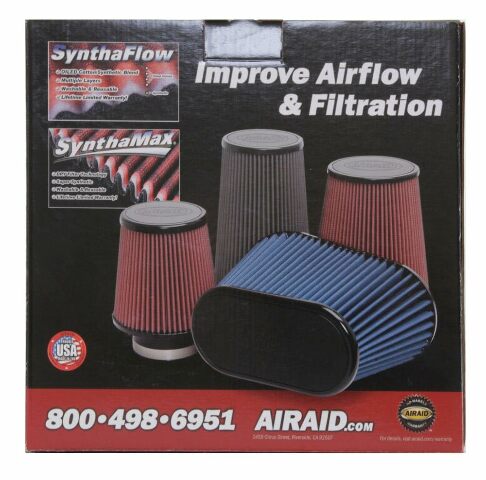 Airaid 720-472 Universal Clamp-On Air Filter: Oval Tapered; 6 Inch (152 mm) Flange ID; 9 Inch (229 mm) Height; 10.75 Inch x 7.75 Inch (273 mm x 197 mm) Base; 7.25 Inch x 4.25 Inch (184 mm x108 mm) Top