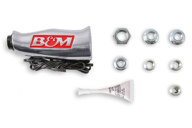 B&M 80658 Brushed Aluminum T-Handle Shifter Grip with Button and SAE Thread Inserts