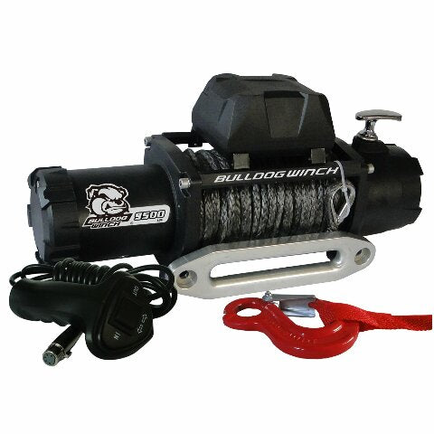 BULLDOG Winch 10045 Standard Winch (9500lbwith 5.5hp Series Wound Motor, 100 Ft. Synthetic Rope, CNC Billet Aluminum Hawse Fairlead), 1 Pack