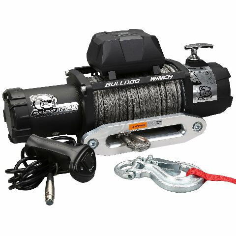 BULLDOG Winch 10046 Electric Winch, 12,000lb Capacity, 6.0HP Motor, 85ft Synthetic Rope, CNC Aluminum Hawse Fairlead, 3-Stage Planetary Gear