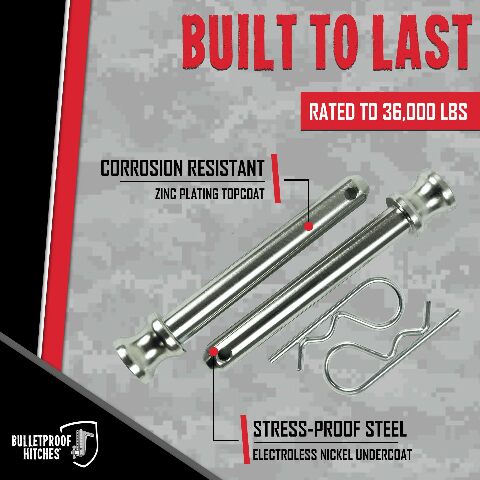 Corrosion-Resistant 5/8" Pins Compatible with BulletProof Hitches (Sold as Pair), Stainless Steel with Electroless Nickel Plating (Rated to 36,000lbs)