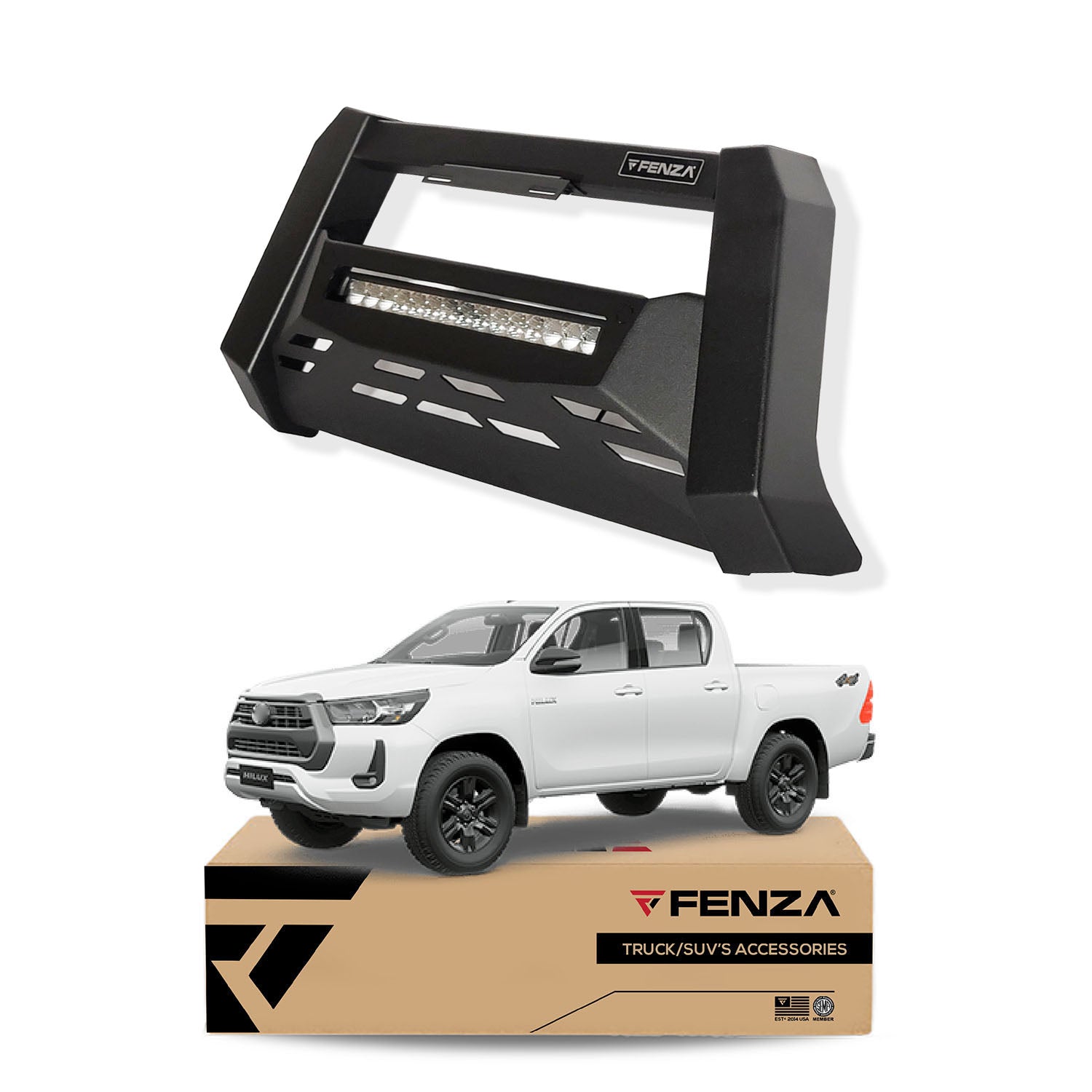 Front Bumper Guard + Skid Plate & Led Lights Compatible With Toyota Hilux 21+