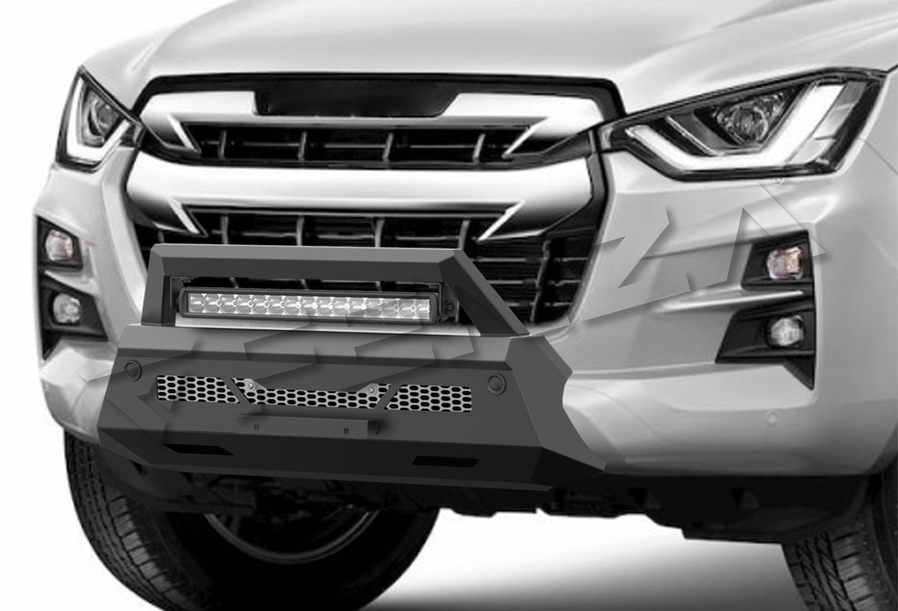 Metal Front Bumper Guard + LED Bar Compatible With Isuzu D-Max 21+