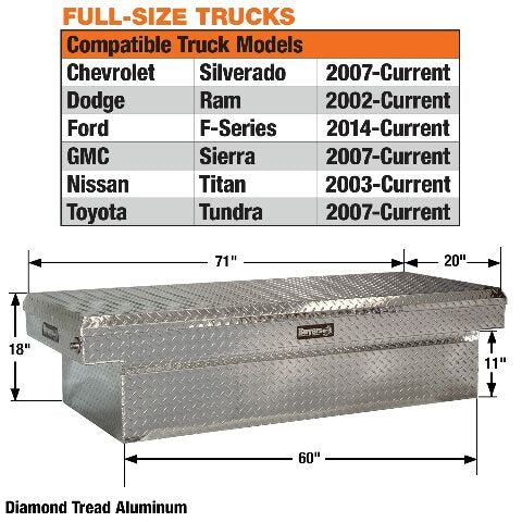 Buyers Products Crossover Truck Tool Box, Heavy Duty Saddle Cargo Bed Organizer Compatible with Equipment Accessories Storage, Metal Diamond Tread Aluminum, 71x20x18, Silver, 1709410
