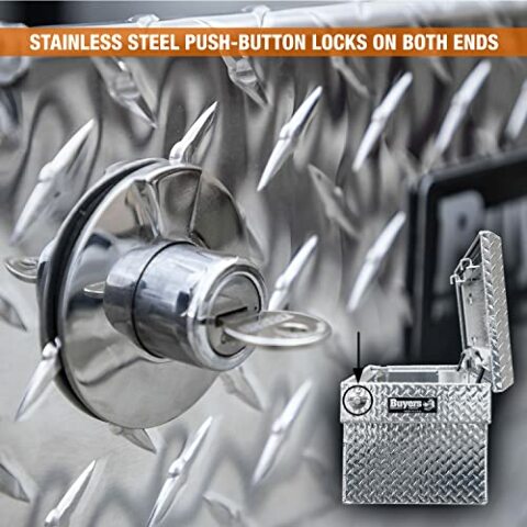 Buyers Products Crossover Truck Tool Box, Heavy Duty Saddle Cargo Bed Organizer Compatible with Equipment Accessories Storage, Metal Diamond Tread Aluminum, 71x20x18, Silver, 1709410