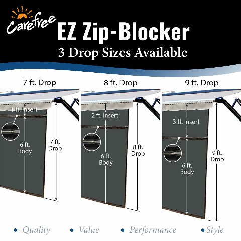 CAREFREE 701009ACD Black 10' x 9' Drop RV Awning EZ ZipBlocker