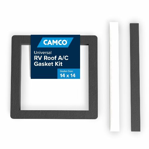 Camco 14-Inch x 14-Inch Universal Camper Roof A/C Gasket Kit - Features a Waterproof Compression Seal, Self-Adhesive Picture Frame Gasket, and Self-Adhesive Leveling Pads (25071)