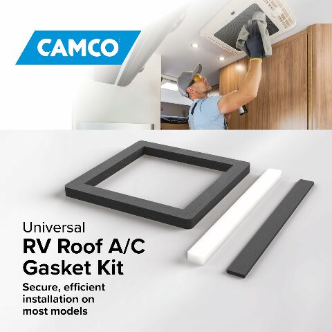 Camco 14-Inch x 14-Inch Universal Camper Roof A/C Gasket Kit - Features a Waterproof Compression Seal, Self-Adhesive Picture Frame Gasket, and Self-Adhesive Leveling Pads (25071)