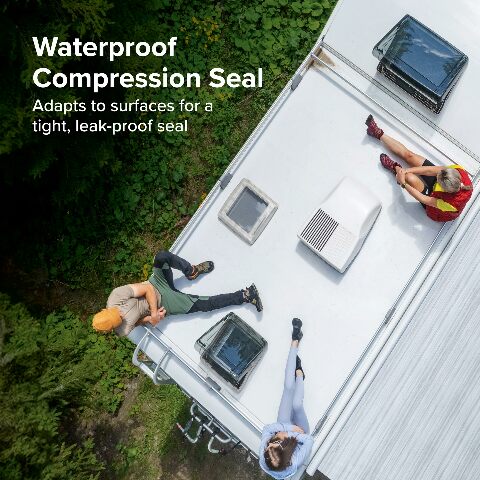 Camco 14-Inch x 14-Inch Universal Camper Roof A/C Gasket Kit - Features a Waterproof Compression Seal, Self-Adhesive Picture Frame Gasket, and Self-Adhesive Leveling Pads (25071)