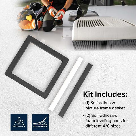 Camco 14-Inch x 14-Inch Universal Camper Roof A/C Gasket Kit - Features a Waterproof Compression Seal, Self-Adhesive Picture Frame Gasket, and Self-Adhesive Leveling Pads (25071)