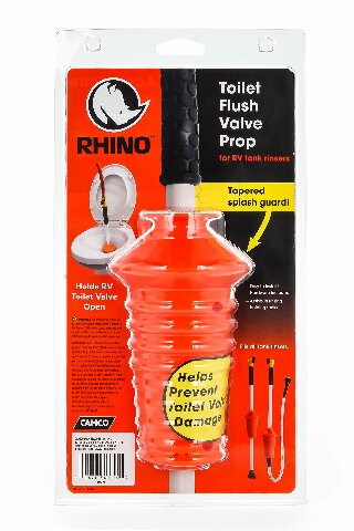 Camco 40075 Rhino Toilet Flush Valve Prop -Compatible with Onto Tank Rinser To Hold RV Toilet Valve Open Compatible with Cleaning, Prevents Toilet Valve Damage During Cleaning and Minimizes Splashing, Red, Standard