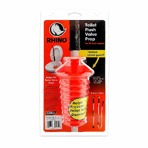 Camco 40075 Rhino Toilet Flush Valve Prop -Compatible with Onto Tank Rinser To Hold RV Toilet Valve Open Compatible with Cleaning, Prevents Toilet Valve Damage During Cleaning and Minimizes Splashing, Red, Standard