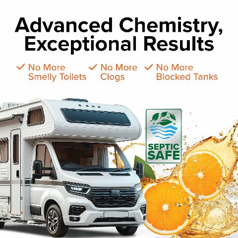 Camco TST MAX Camper/RV Toilet Treatment - Features Septic Safe Formula & Stops Odors Up to 7 Days – Orange Scent, 64 oz (41195)