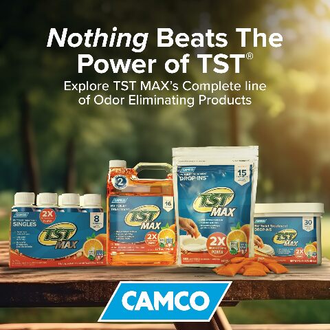 Camco TST MAX Camper/RV Toilet Treatment - Features Septic Safe Formula & Stops Odors Up to 7 Days – Orange Scent, 64 oz (41195)