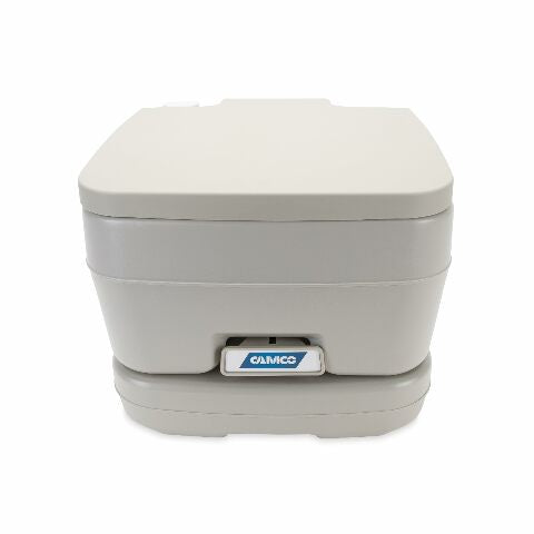Camco Portable Travel Toilet - Features Bellow-Type Flush and Sealing Slide Valve to Lock-in Odors and Protect against Leakage-| Lightweight and Compact, 2.6 Gallon (41531)