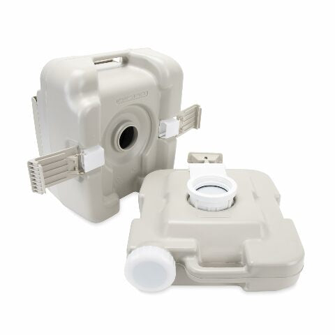 Camco Portable Travel Toilet - Features Bellow-Type Flush and Sealing Slide Valve to Lock-in Odors and Protect against Leakage-| Lightweight and Compact, 2.6 Gallon (41531)