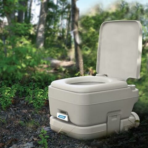 Camco Portable Travel Toilet - Features Bellow-Type Flush and Sealing Slide Valve to Lock-in Odors and Protect against Leakage-| Lightweight and Compact, 2.6 Gallon (41531)
