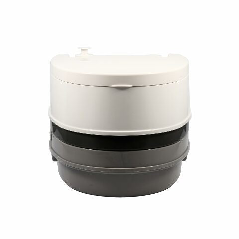 Camco Premium Portable Travel Toilet - 2.6 gallon - Three Directional Flush and Swivel Dumping Elbow (41535)