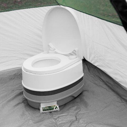 Camco Premium Portable Travel Toilet - 2.6 gallon - Three Directional Flush and Swivel Dumping Elbow (41535)