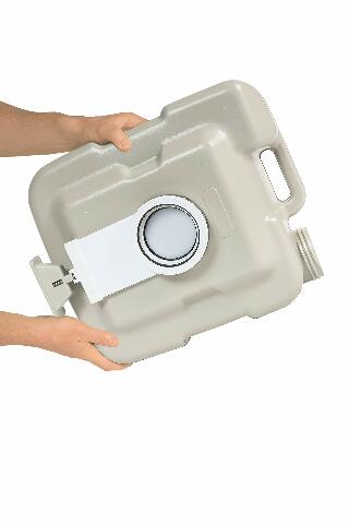 Camco 5.3-Gallon Portable Travel Toilet - Features Detachable Holding Tank w/Sealing Slide Valve & Bellow-Type Flush - Easy Transport w/Compact Lightweight Design & Carry Handle - Gray (41541)