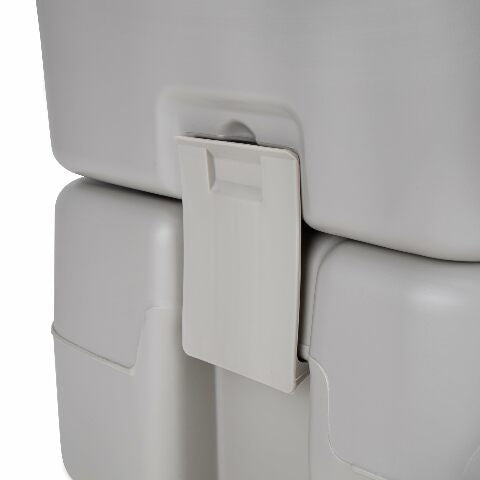 Camco 5.3-Gallon Portable Travel Toilet - Features Detachable Holding Tank w/Sealing Slide Valve & Bellow-Type Flush - Easy Transport w/Compact Lightweight Design & Carry Handle - Gray (41541)