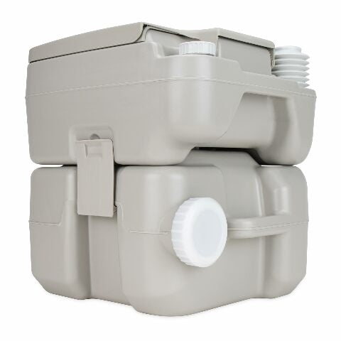 Camco 5.3-Gallon Portable Travel Toilet - Features Detachable Holding Tank w/Sealing Slide Valve & Bellow-Type Flush - Easy Transport w/Compact Lightweight Design & Carry Handle - Gray (41541)