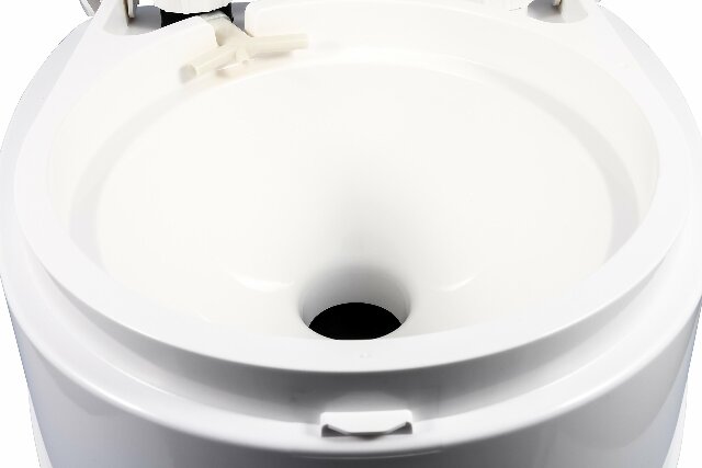 Camco Premium Portable Travel Toilet With Three Directional Flush and Swivel Dumping Elbow | Designed Compatible with Camping, RV, Boating And Other Recreational Activities - (5.3 gallon) (41545),White