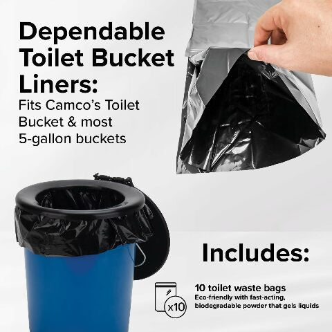 Camco Toilet Waste Bags - Features Biodegradable Powder & Leak Proof Double Bag Design - Great Compatible with Camping, RVing, Hiking, or Boating - 10-Pack (41548)