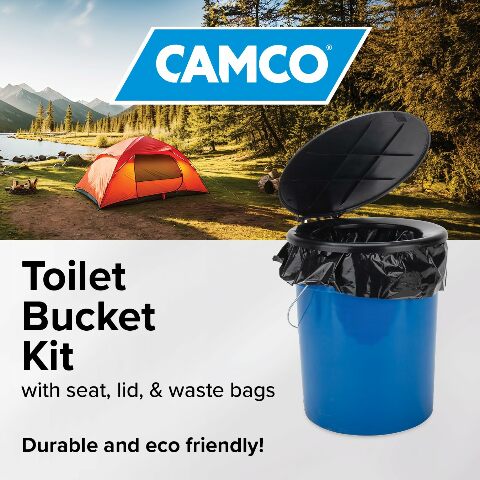 Camco Portable Toilet Bucket - Features 3 Bag Liners Compatible with Easy Clean Up & Attached Carry Handle - Includes Seat and Lid Attachment (41549)