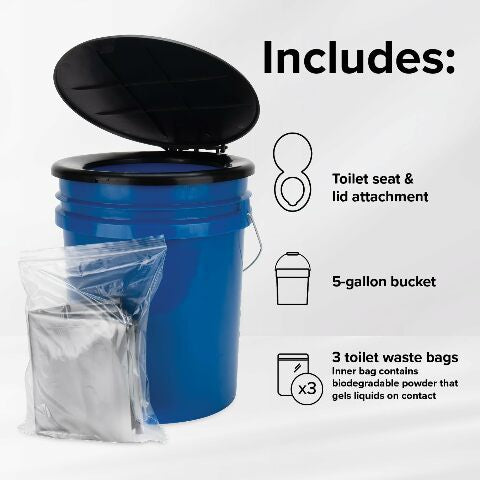 Camco Portable Toilet Bucket - Features 3 Bag Liners Compatible with Easy Clean Up & Attached Carry Handle - Includes Seat and Lid Attachment (41549)