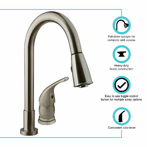 Dura Faucet DF-NMK503-SN RV Pull-Down Kitchen Sink Faucet with Side Lever (Brushed Satin Nickel)