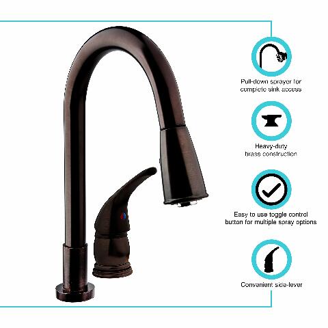Dura Faucet DF-NMK503-VB RV Pull-Down Kitchen Sink Faucet with Side Lever (Venetian Bronze)