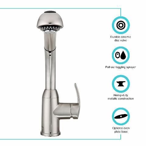 Dura Faucet DF-NMK861-SN RV Hi-Rise Pull-Out Kitchen Sink Faucet (Brushed Satin Nickel)