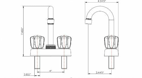 Dura Faucet DF-PB150A-CP RV Swivel Bar Faucet with Clear Acrylic 2-Knobs - 6-inch Spout (Chrome)