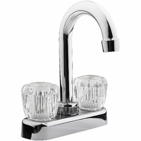 Dura Faucet DF-PB150A-CP RV Swivel Bar Faucet with Clear Acrylic 2-Knobs - 6-inch Spout (Chrome)