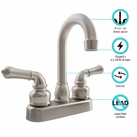 Dura Faucet (DF-PB150C-SN RV Swivel Bar Faucet with Classical Levers - 6-inch Spout (Brushed Satin Nickel)