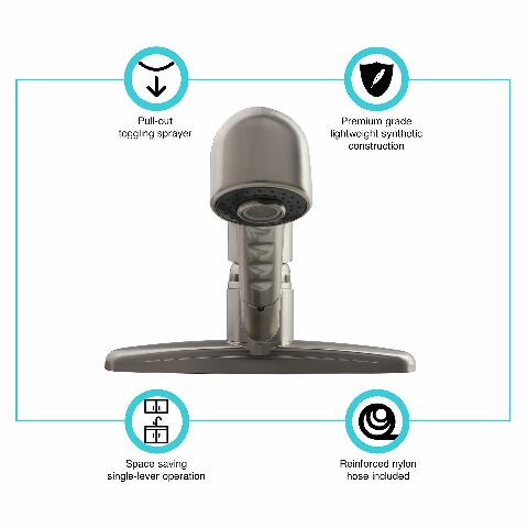 Dura Faucet DF-PK100-SN RV Non-Metallic Pull-Out Kitchen Sink Faucet - Single Handle (Brushed Satin Nickel)