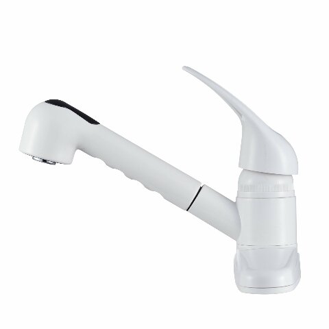 Dura Faucet DF-PK100-WT Non-Metallic Pull-Out RV Kitchen Sink Faucet - Single Handle (White)