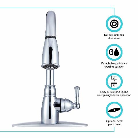 Dura Faucet DF-PK160-CP RV Non-Metallic Pull-Down Kitchen Sink Faucet (Chrome)
