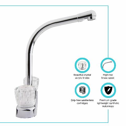 Dura Faucet DF-PK210A-CP High Rise RV Kitchen Sink Faucet with Crystal Acrylic Knobs (Chrome)