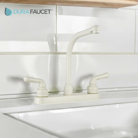 Dura Faucet DF-PK210C-BQ Hi-Rise RV Kitchen Sink Faucet with Classical Levers (Bisque Parchment)