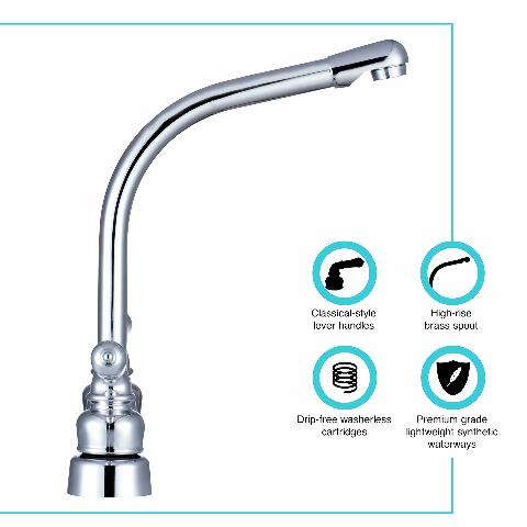 Dura Faucet DF-PK210C-CP Hi-Rise RV Kitchen Sink Faucet with Classical Levers (Chrome)