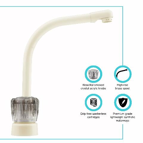 Dura Faucet DF-PK210S-BQ Hi-Rise RV Kitchen Sink Faucet with Smoked Acrylic Knobs (Bisque Parchment)