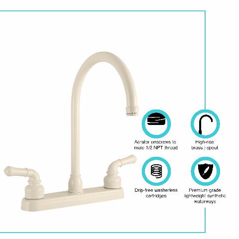 Dura Faucet DF-PK330HC-BQ RV J-Spout Kitchen Sink Faucet (Bisque Parchment)